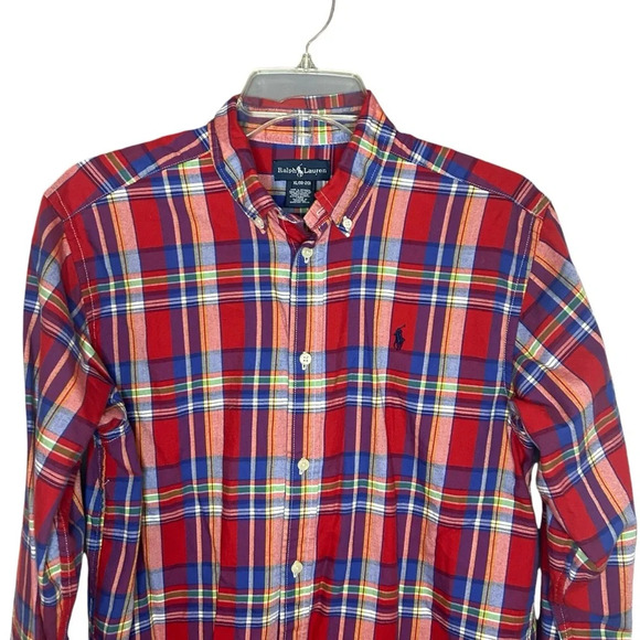 Ralph Lauren plaid button down shirt red blue blue size XL 18 20 - Picture 1 of 9